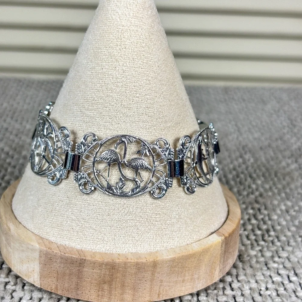 Vintage 1950s Textural Silver Tropical‎ Animal West Germany Filigree Bracelet
